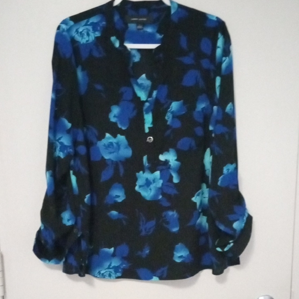 Larry Levine Blue Floral Blouse